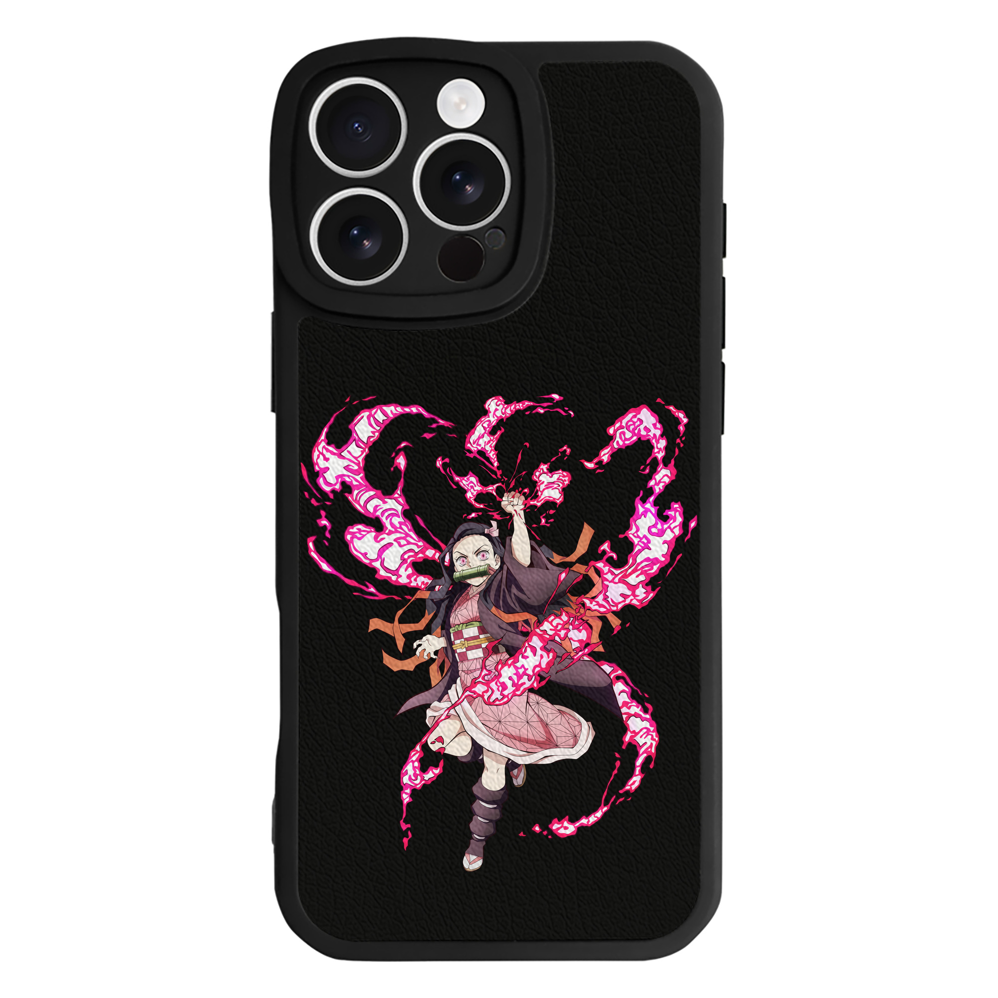 （画像用） 鬼滅の刃（きめつのやいば）竈門 禰󠄀豆子／かまど ねずこ Kamado Nezuko 【iPhone 16シリーズ対応】シリコンスマホケース（レザー調） 材質：シリコン
